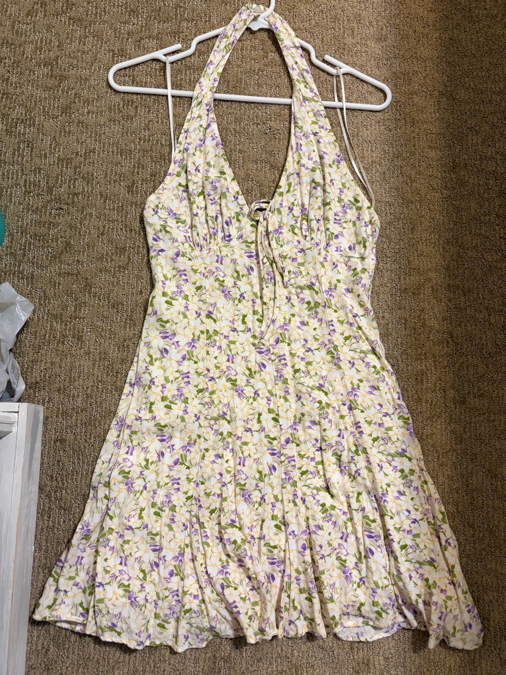 Floral Halter Summer Dress - Light Yellow & Lavender